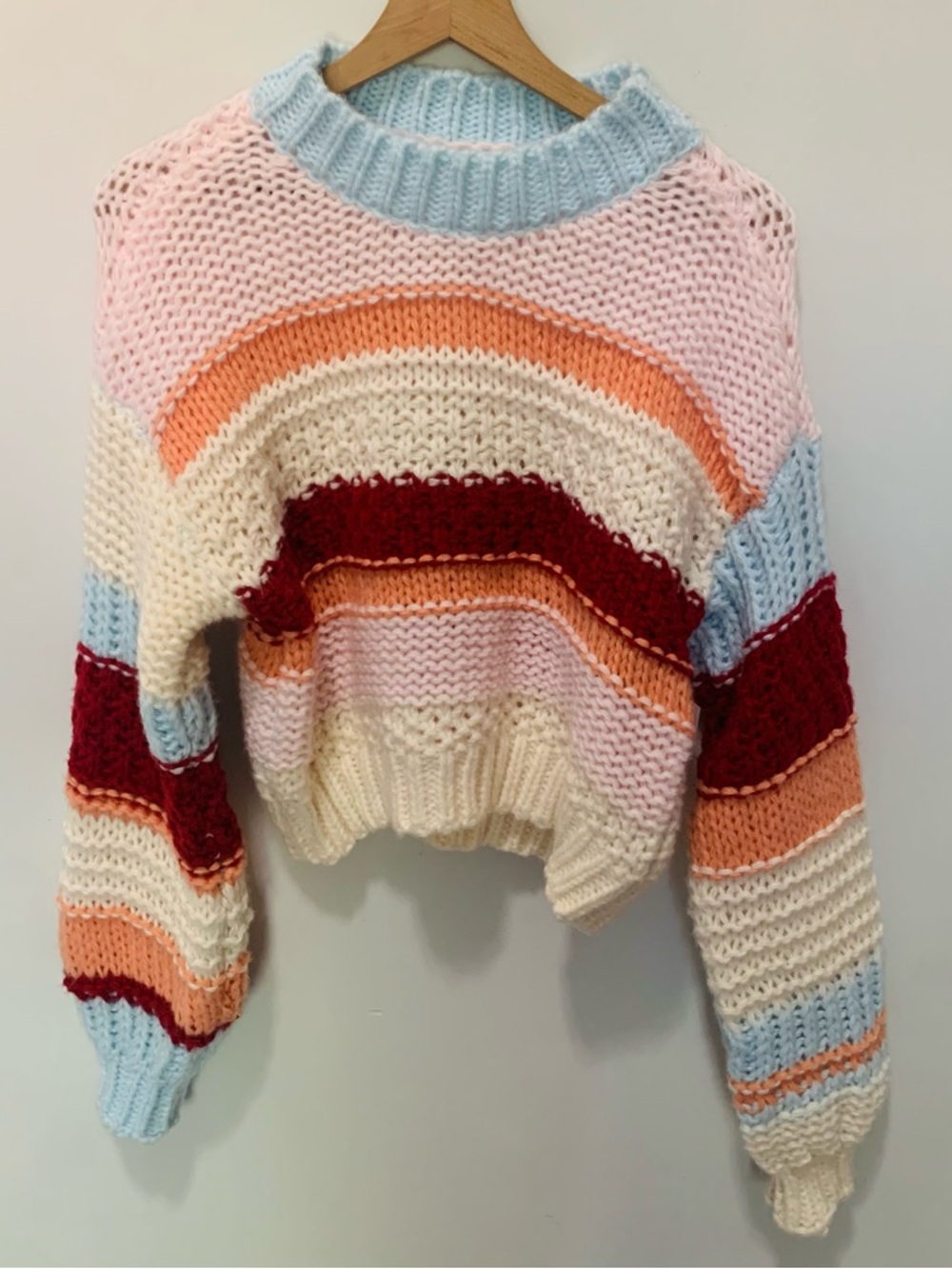 NWT Altar'd State Hollis Chunky Knit Sweater Pink Blue Size Medium - Picture 2 of 9